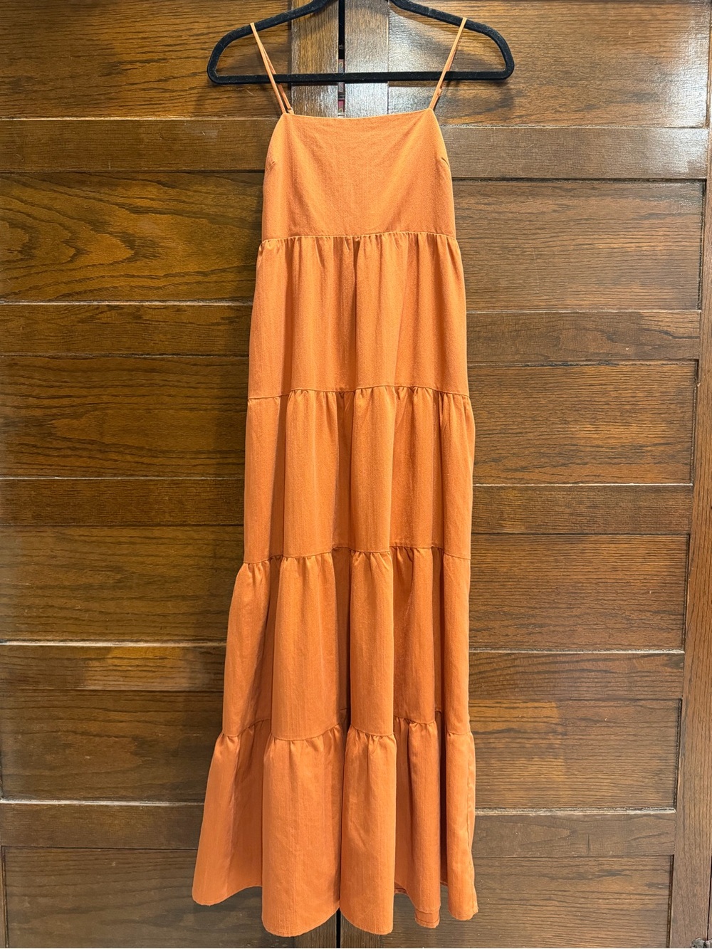 Crescent small Orange Tiered ruffled Maxi Dress open back peasant boho garden